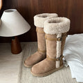New Autumn and Winter Fleece-Lined Warm Snow Boots for Women, Genuine Leather Casual Outdoor Platform Thick-Soled Long Boots, Dual-Wear Cotton Shoes