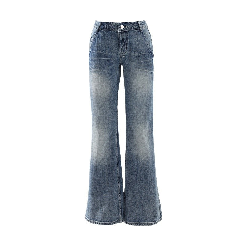 Raccoon dog house American retro low waist hot girl flared pants women 2024 fall/winter Joker slim fleece jeans women wholesale