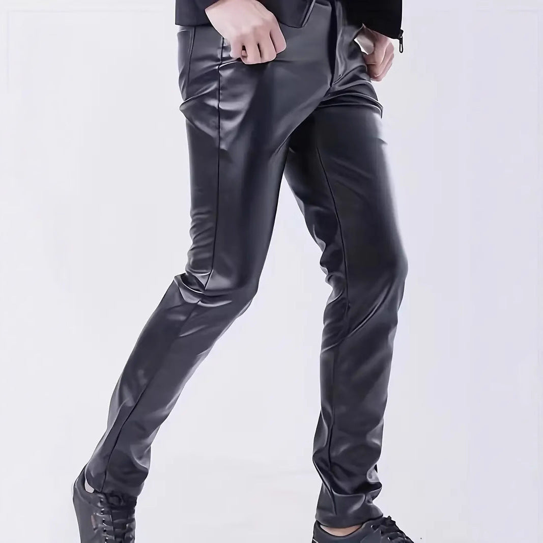 Cross-Border Leather Pants Men's Elastic Slim Fashion Leather Pants Men's Outdoor Cycling Casual Windproof Trousers