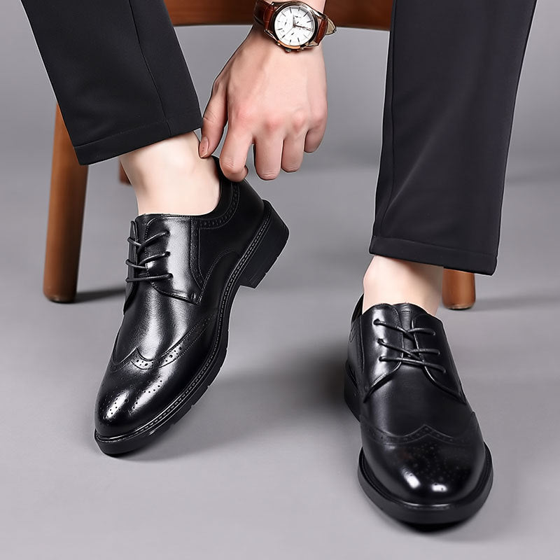Leather Shoes for Men, Genuine Leather, High-End, Spring Season, Men's Business Formal Wear, Suit Leather Shoes, British Style Wedding Shoes, Brogue Shoes