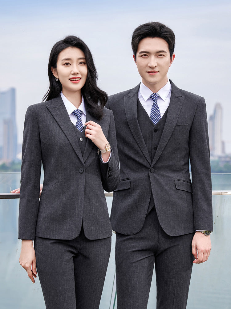 Black striped suit men's and women's high-end business wear formal wear Hotel management manager sales work clothes suit suit