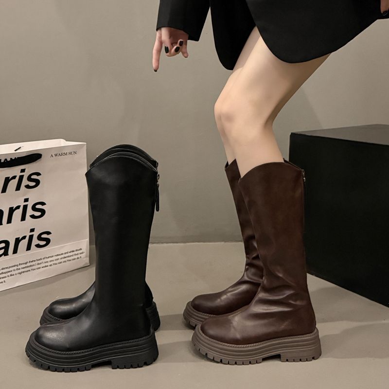 Short Boots for Women 2025 New Autum British Fashion Boots Thick-Soled Women's Shoes Slim Boots New Mid-Calf Boots for Small People