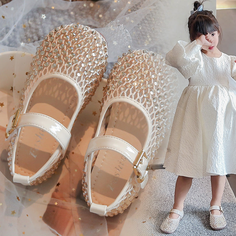 Girls' Hollow-Out Full-Diamond Sandals 2026 Summer Cool Little Girl Rhinestone Crystal Princess Shoes for Small, Medium and Large Children
