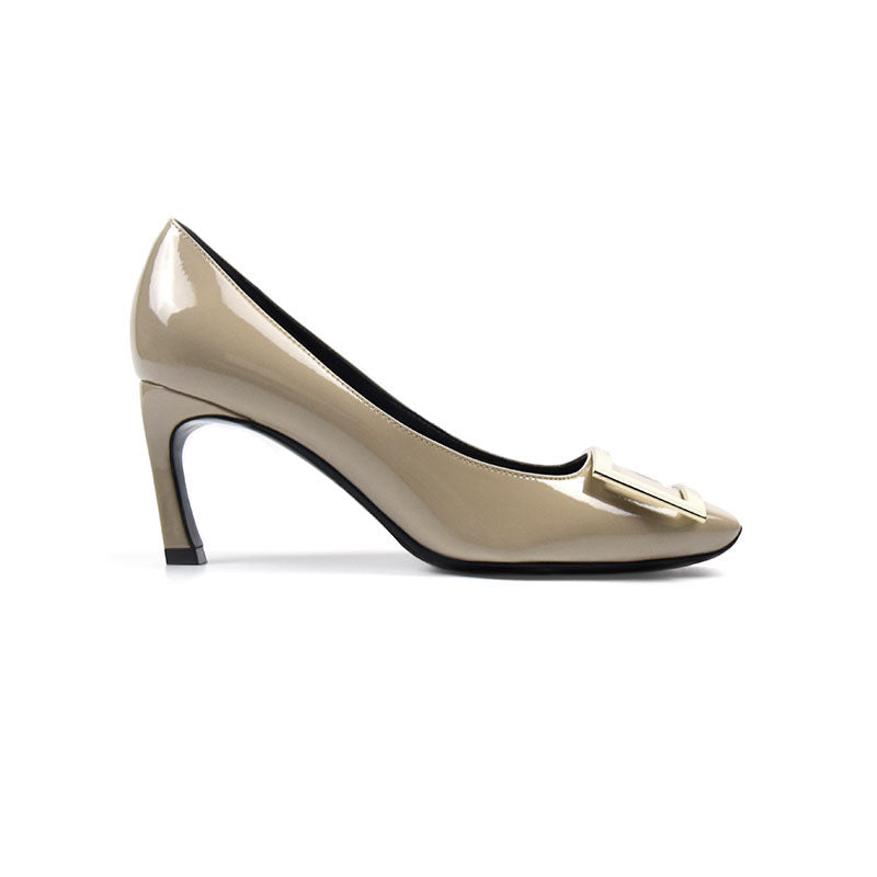 RV Metal Square Buckle Square Head High Heels Women's Patent Leather Commuter Stiletto Shoes Bridesmaid Shoes Wedding Shoes Shallow Women's Shoes