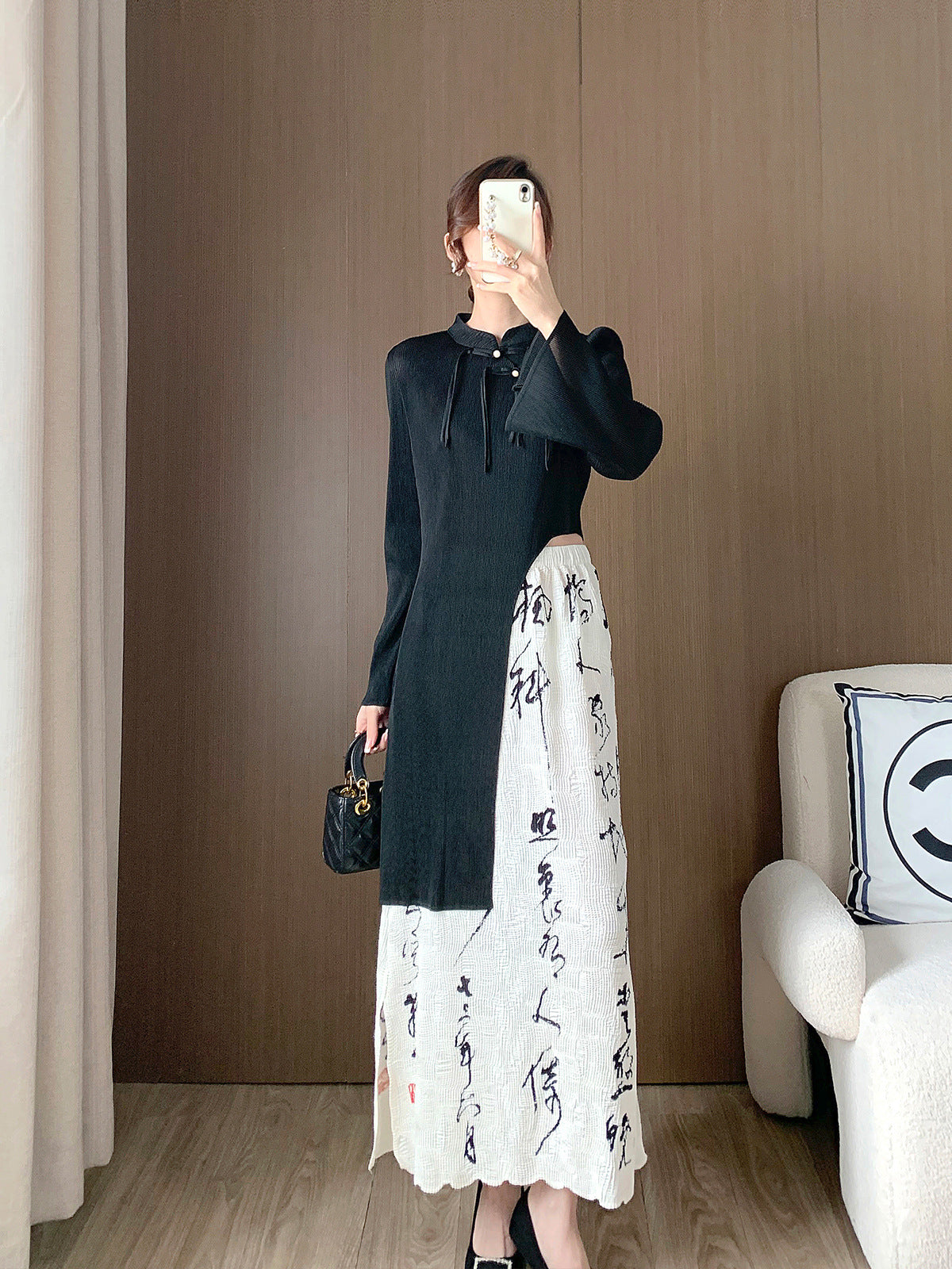 New Chinoiserie Tops for Women, Retro National Style Women's Clothing, Spring New Asymmetrical Pleated T-Shirts, Women's T-Shirts, Long-Sleeved Shirts