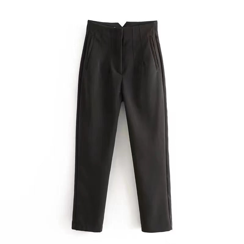 Women's Trousers European and American Amazon Cross-Border New Slim Fit Solid Color Pleated Micro-Elastic Formal Straight Pants Casual Pants