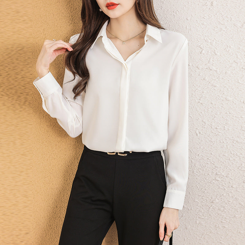 Real Shot of 2025 Long-Sleeved Shirt for Women, High-End Interview Professional Wear, Work Clothes, Satin Formal Wear, White Shirt for Women