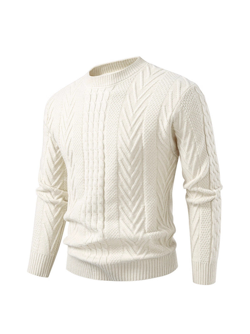 2025 Autumn and Winter New Men's Round Neck Pullover Twist Knitwear Trendyy Casual Pure Color Bottoming Knitwear Youth Trend