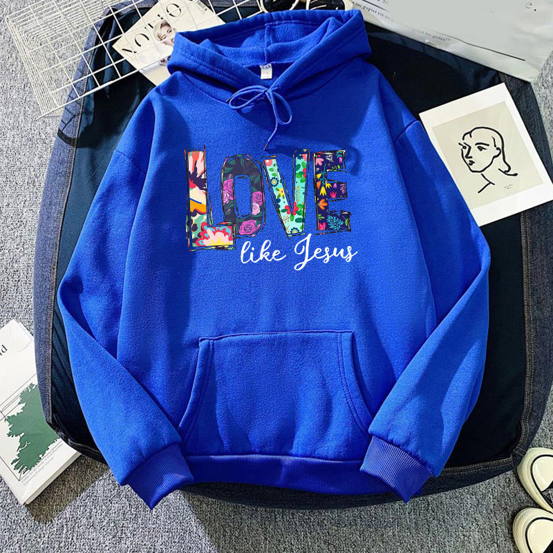 Foreign trade cross-border gradient pattern LOVE LIKE printed hooded hoodie autumn and winter European and American men's and women's tops