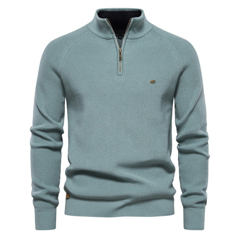New Men's Long-Sleeve Autumn and Winter Versatile Stand Collar Casual Solid Color Sweater Half-Open Men's In-Stock Wholesale