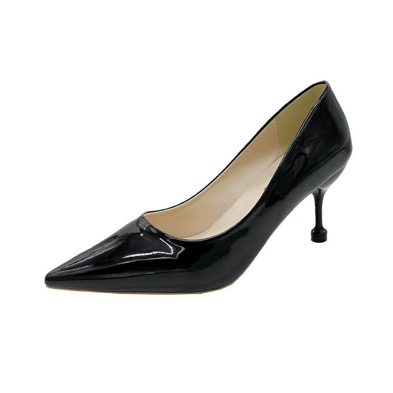 Bright Patent Leather High Heels girls Pointed 2024 Spring and Autumn Korean Style Internet Celebrity Sexy Etiquette Stiletto Heel Pointed Shoes