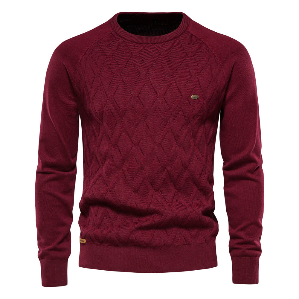 Men's Sweater Men's New Pure Cotton Sweater Men's High Quality Autumn and Winter Sweater 2024 Pullover Solid Color Cross-Border