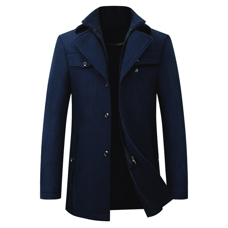 Cross-border Autumn and Winter Double Collar Wool Coat Men's / Women's Coat Casual Mid-length cotton and thickening Men's Plus Size