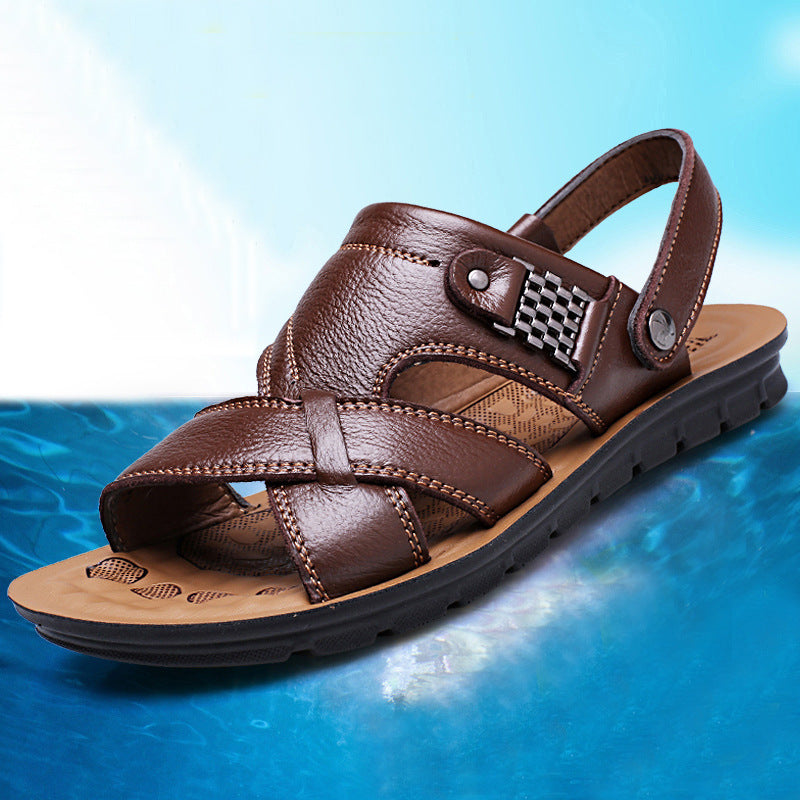 2026 Summer New Men's Sandals Trendy Genuine Leather Beach Shoes Large Size Top Layer Cowhide Casual Men's Slippers
