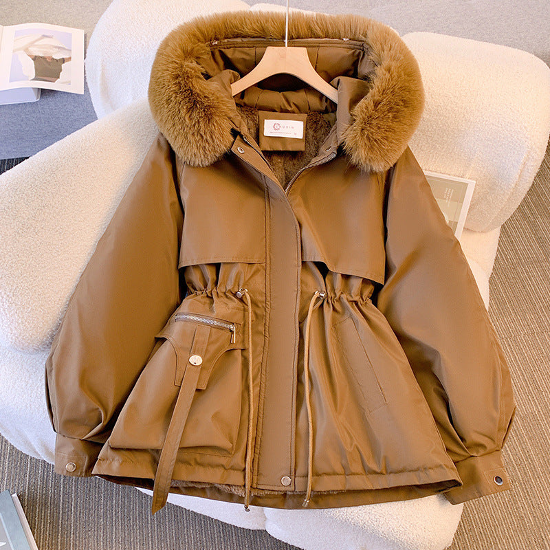 Detachable parker women's winter 2024 new slim down cotton-padded jacket fleece-lined padded fur coat