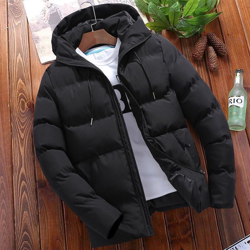 Men's 2024 Winter New Cotton-Padded Jacket, Short Thickened Puffer Jacket for Young Men, Men's Hooded Cotton Coat