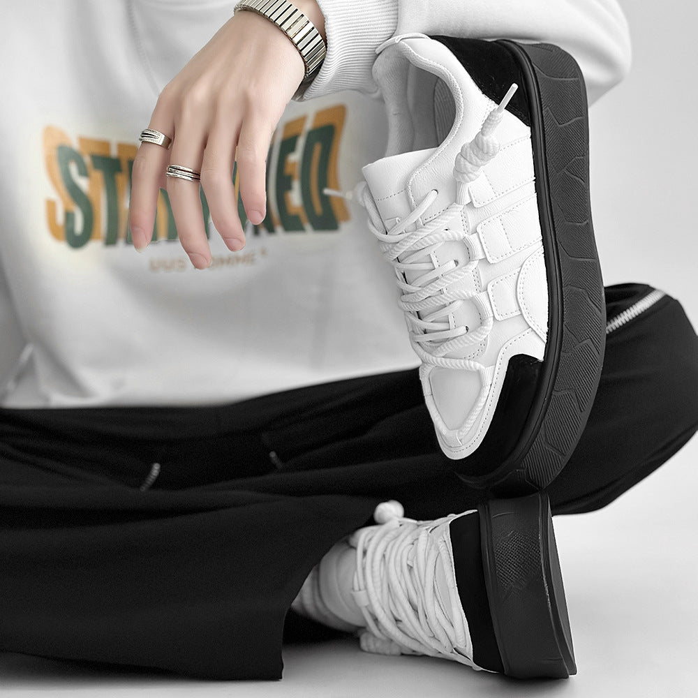 Men's Sneakers Japanese Style Trendy Versatile Shoes for Teenagers Original Niche Ins Thick-Soled Black and White Casual Shoes Trendy Ins Style