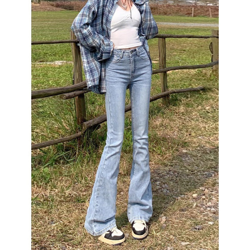 Light-Colored High-Waisted Flared Jeans for Women, Spring and Autumn 2025, Slimming, Butt-Lifting, Stretchy Flared Horse Hoof Long Pants