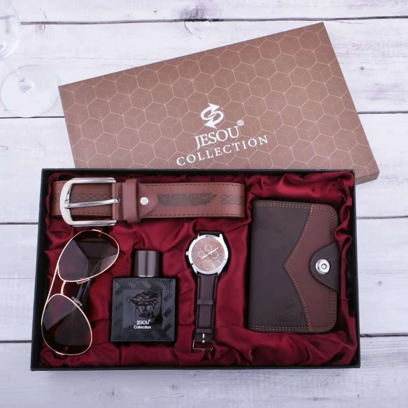A04988 Men's Watch Belt suit Glasses Belt Wallet Keychain Large Dial Quartz Watch Gift