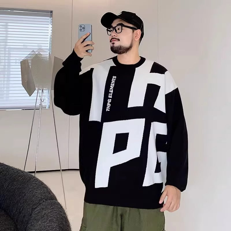 Trendy Brand plus size Men's Autumn and Winter Fake Two-piece Sweater Pullover Fatty Plus Plus Casual Fashion Loose Knitted Sweater
