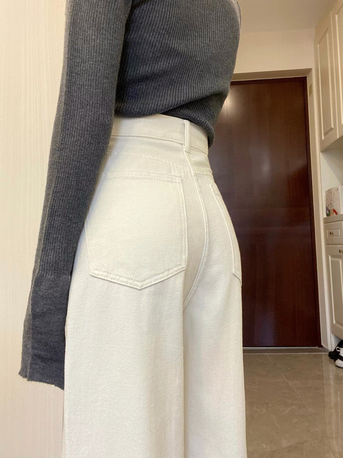 White Wide-Leg Jeans for Women Spring & Fall 2024 New High-Waisted Pear-Shaped Body Slimming Look Straight-Leg Loose Floor-Length Pants