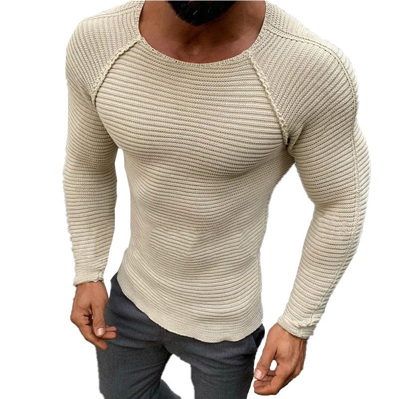 Amazon 2023 Autumn and Winter European and American Large Size Round Neck Solid Color Men's Knitwear Top Sports Slim-fit Sweater for Men
