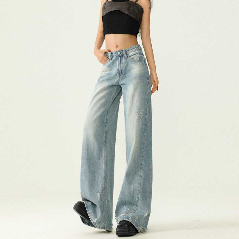 Trendy Wide-Leg Jeans for Women 2025 Autumn New High-Waisted Slimming Drapey Loose Floor-Length Pants
