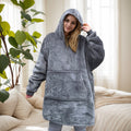 2021 Winter Fleece-Lined Thickened Navy Blue and Dark Gray Zip-Up Lazy Blanket Long-Sleeve Casual Flannel Hoodie