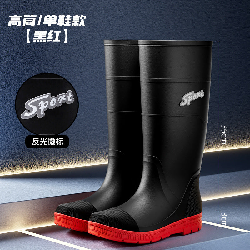 Bundle High-bark Men's Rain Boots Trendy Cool Men's Mid-high Rain Boots Climbing Patrol Waterproof Shoes Non-slip Rubber Shoes Men's Water Boots