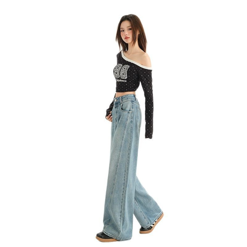Wide-Leg Jeans for Women 2025 Spring New Retro High-Waisted Loose Slimming Summer Drape Straight Floor-Length Pants