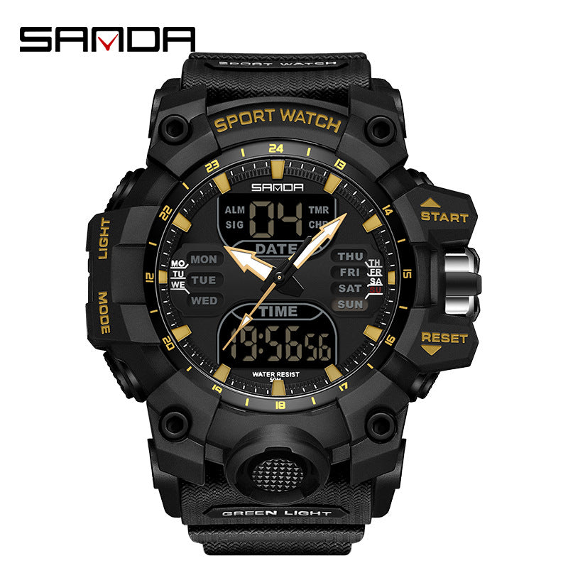 Sanda Hot-Selling Watch Korean Version Student Party Multi-Functional Waterproof Alarm Clock Electronic Watch Cool Dual Display Luminous Sports Watch