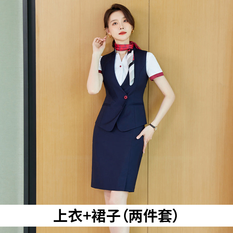 Stewardess uniform professional shirt Women's Spring temperament suit high-end hotel front desk reception work clothes beauty salon work clothes