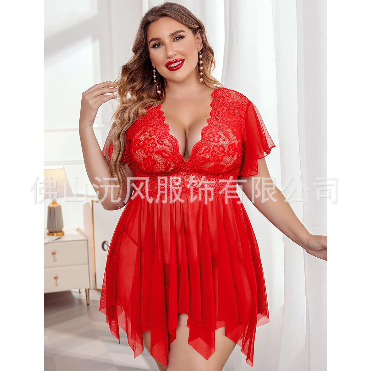 Europe and the United States cross-border plus size perspective sexy pajamas nightgown home sexy skirt two-piece body-shaping underwear wholesale