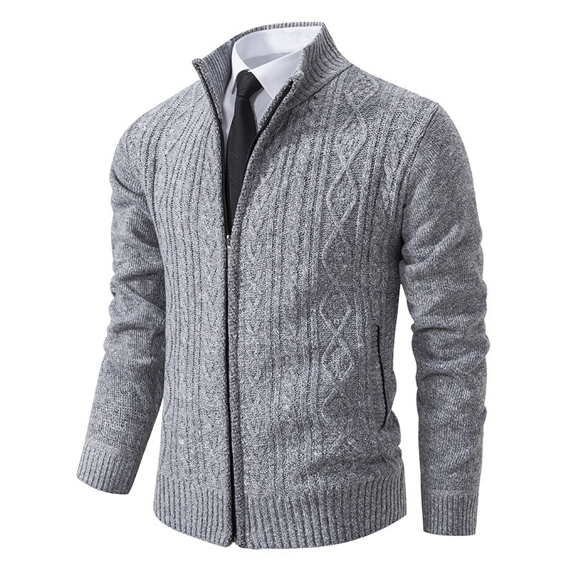 Amazon Men's Sweater Autumn and Winter Middle-aged and Young People's Vertical Collar Sweater Coat Men's Trendy Knitted Cardigan Jacket