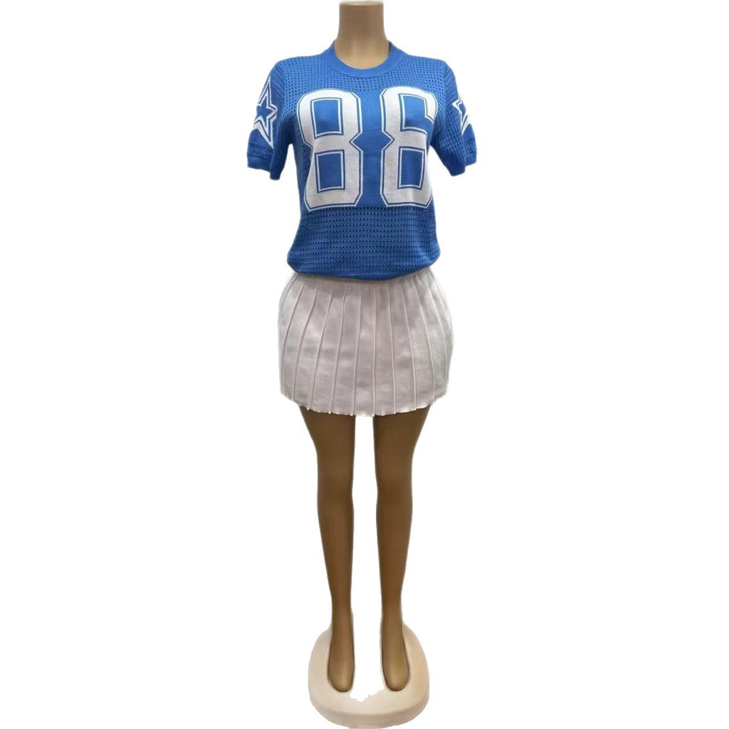 Amazon New 86 Hollow Design Digital Star Loose Turtleneck Knitted Blouse Crewneck Neutral Style Women