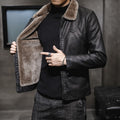 2019 New Men's Leather Jacket Men's Leather Jacket Lapel Middle-aged Men's fleece-lined Thickened Fashionable Fur