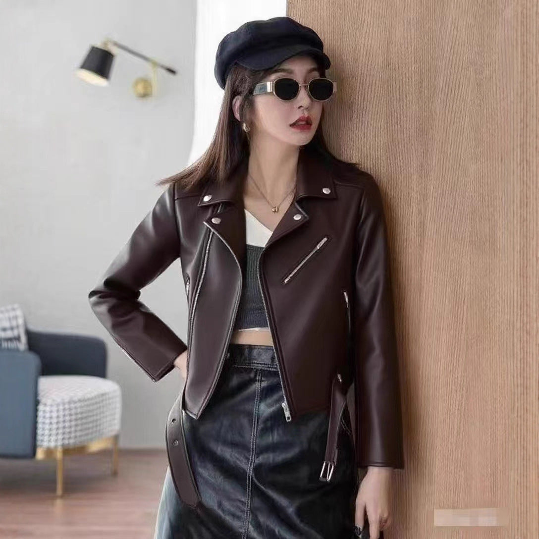 2025 Spring and Autumn New Yellow Women's Leather Jacket Large Size Women's Jacket Short Women's Leather Jacket Motorcycle Wholesale