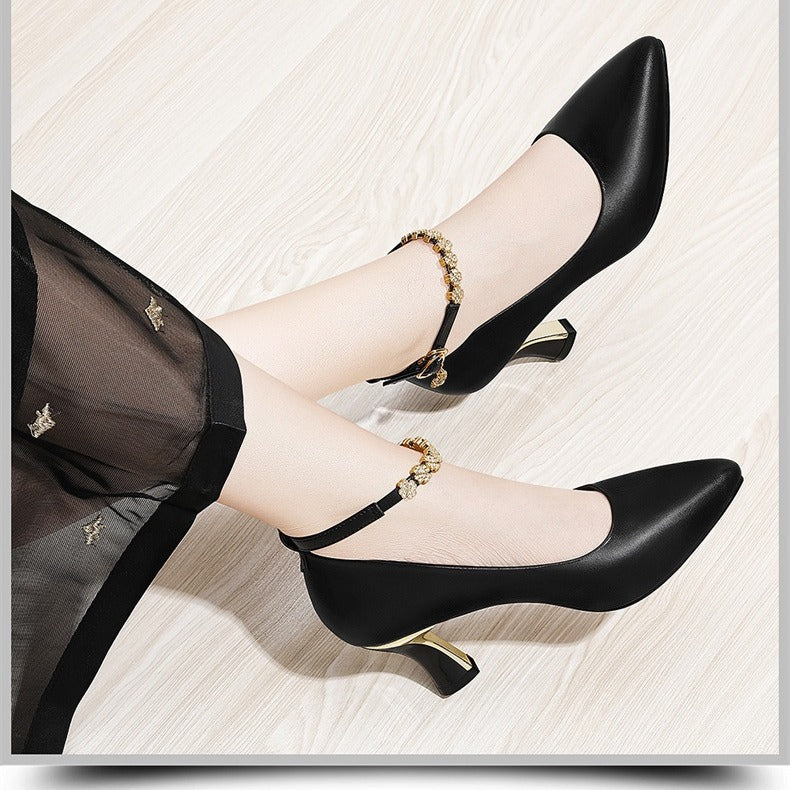 European and American Fashion Sexy Diamond-Encrusted One-Line Buckle High Heels Shallow Mouth Pointed Toe Nightclub Slimming High Heels Women's Shoes Single Shoes Wholesale