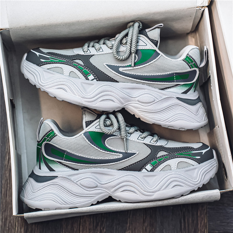 Men's Shoes, Spring Breathable Mesh Trendy Versatile Sneakers, Niche Design, Hong Kong Style Casual Thick-Soled Running Dad Shoes