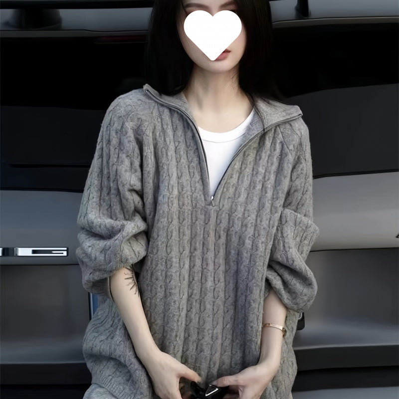 Advanced Sense Twist Lapel Sweater Women's 2024 Autumn and Winter New Style Elegant Thickened Loose All-match Sweater Top Trendy