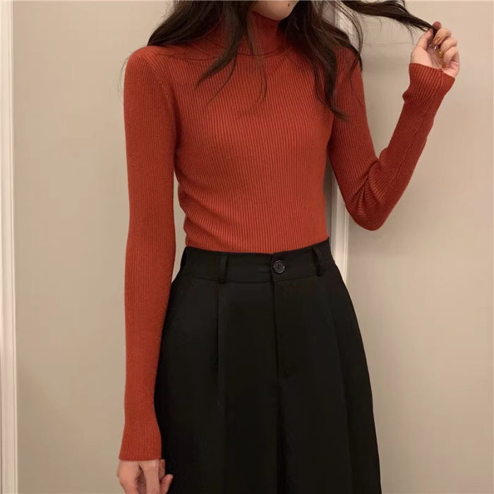 Western-style turtleneck black long-sleeved sweater women's autumn new slim-fit slimming inner sweater base shirt top