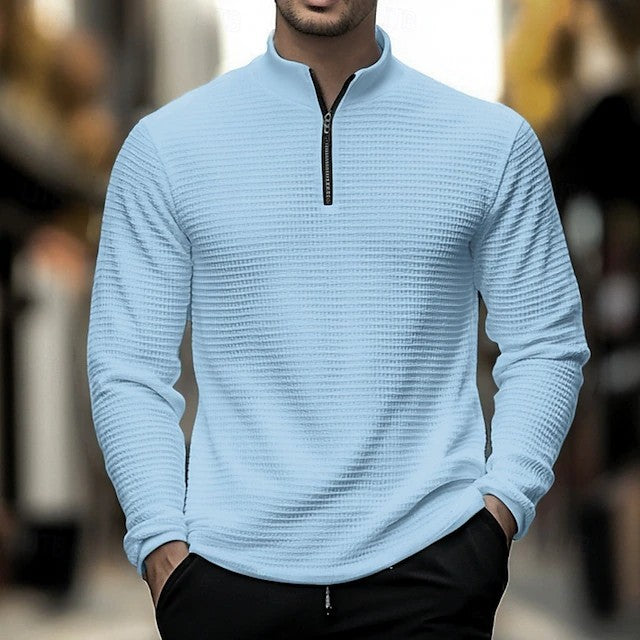 Cross-Border Independent Station Autumn and Winter American Simple Casual Men's Loose Jacquard Stand Collar Half-Zip Bottoming Shirt Sweatshirt for Men