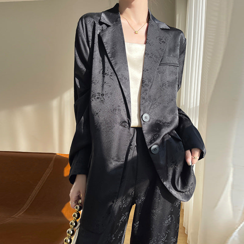 2024 Spring and Autumn Women's Suit Collar Mid-length Suit Design Sense Two-button Jacquard Suit Jacket