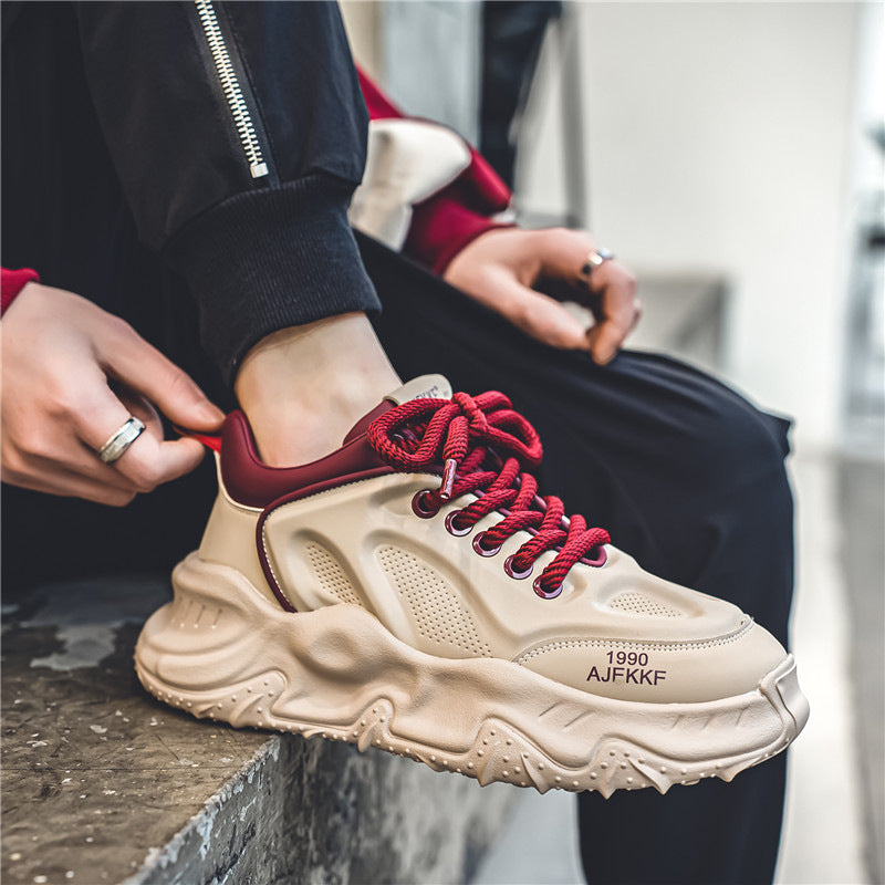 Men's Spring niche fashion sneaker running shoes popcorn casual sneakers men's shoes thick sole height increasing daddy shoes