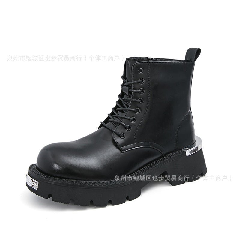 Cross-Border Men's Thick-Soled Heightening Lace-Up Leather Boots British Style Formal Casual Shoes High-Top Leather Shoes Short Boots Large Size Men's Shoes