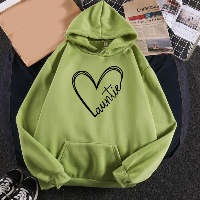 Foreign Trade Cross-border Auntie Love Printing Hooded Sweatshirt Autumn and Winter European and American Men's and Women's Jacket Coat Loose