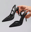Lace Splicing High Heels Women's Summer Pointed Toe Banquet Party Wedding Stiletto Sandals Cross-Border Exclusive Ultra-High Heels
