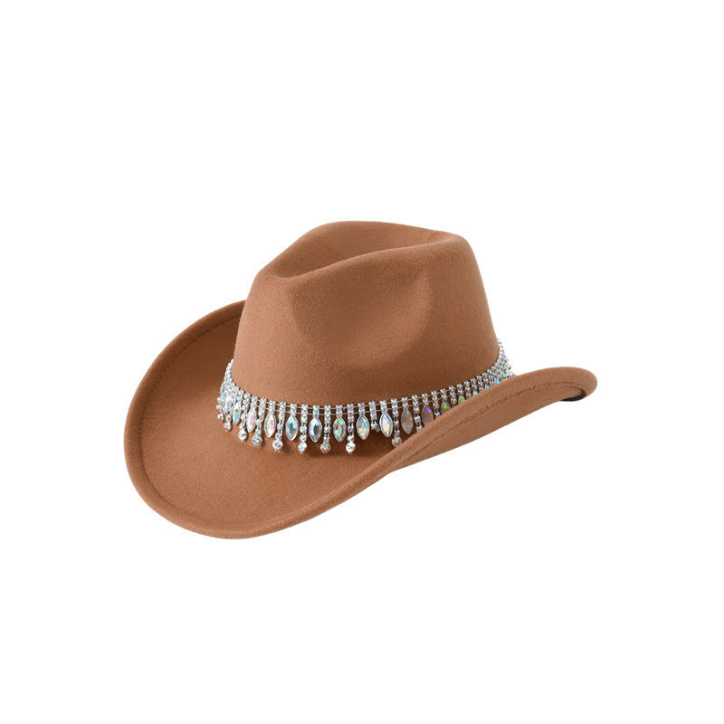 Men's and Women's European and American Elegant Hats, Unique Jazz Cowboy Hats, Tassels, Gemstones, Rhinestone Accessories, Belts, Wedding Engagement