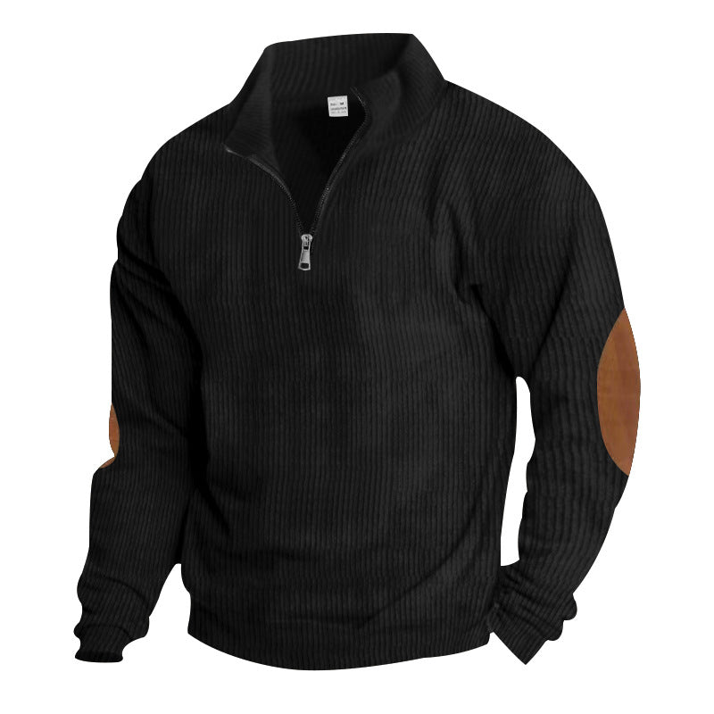 2025 Export Autumn and Winter Cross-Border Pure Color Men's Sweatshirt Autumn and Winter Half-Zip Corduroy Casual Stand-Up Collar Long Sleeves