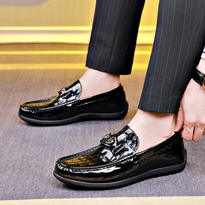 Doug Shoes Men's New Men's Slip-on Fashion Casual Leather Shoes Men's Bright Leather Embossed Leather Lazy Loafers for Men